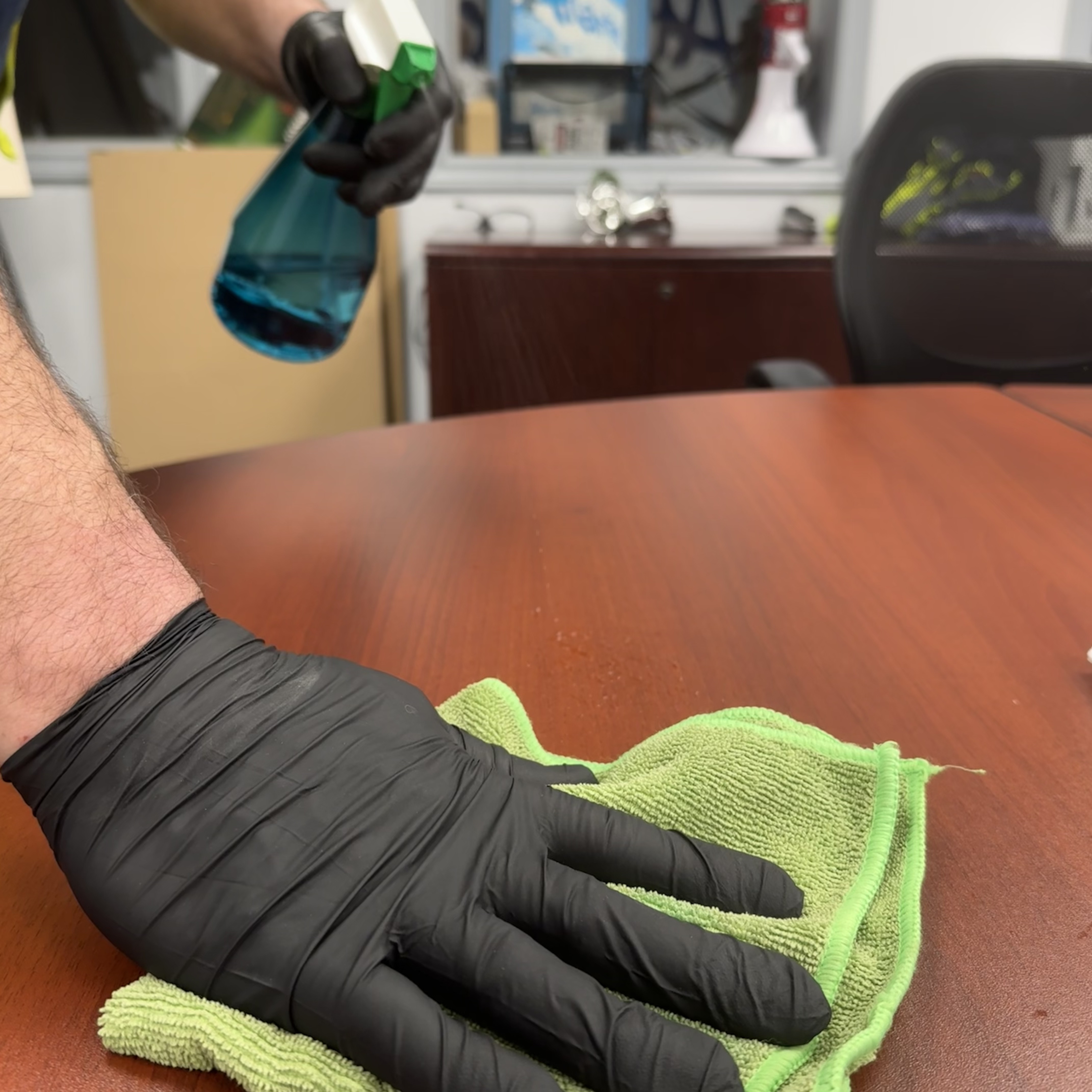 Freshly cleaned office corridor with bright lighting